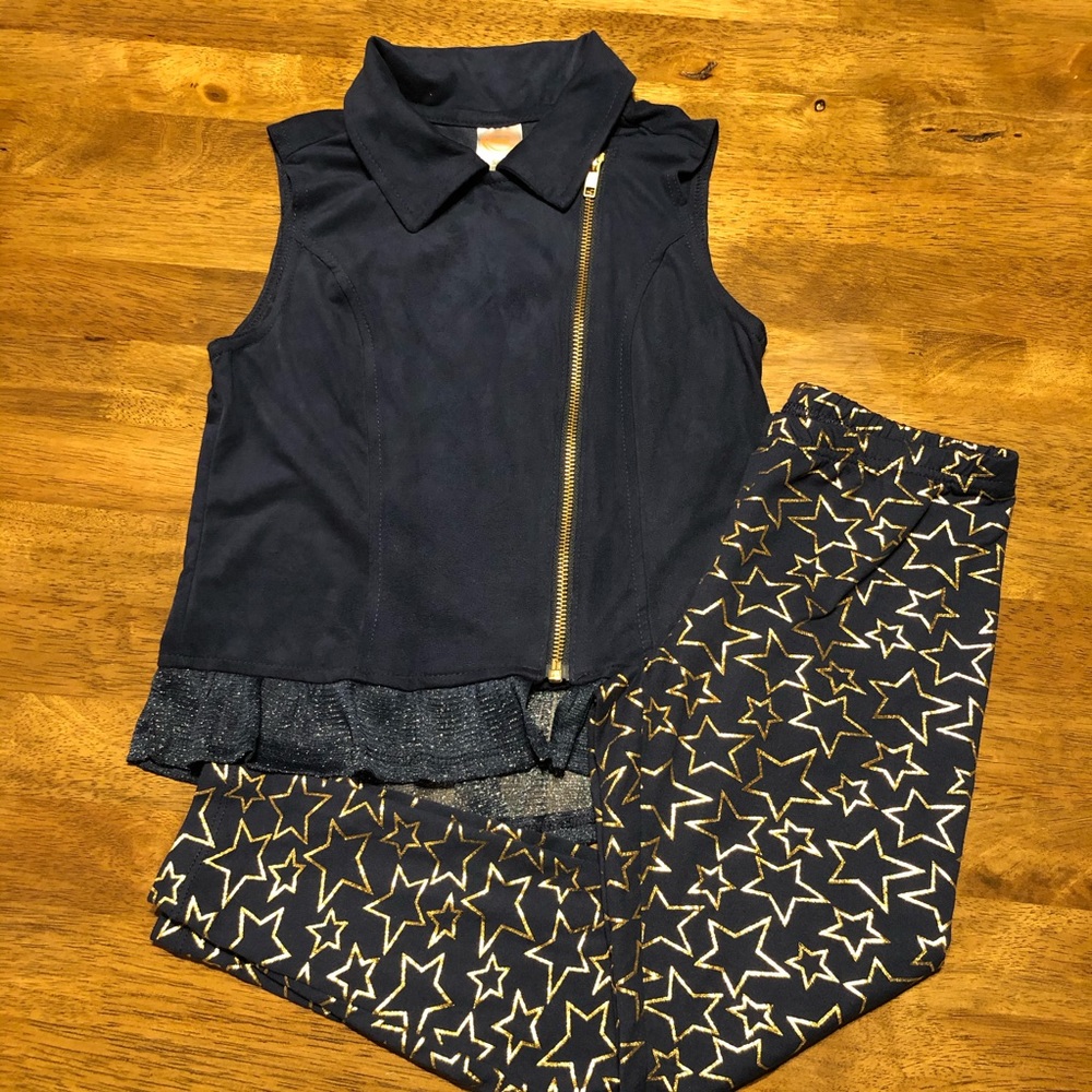 GUC Girls Outfit Asym Zip Navy Vest 6-8⭐️ legging